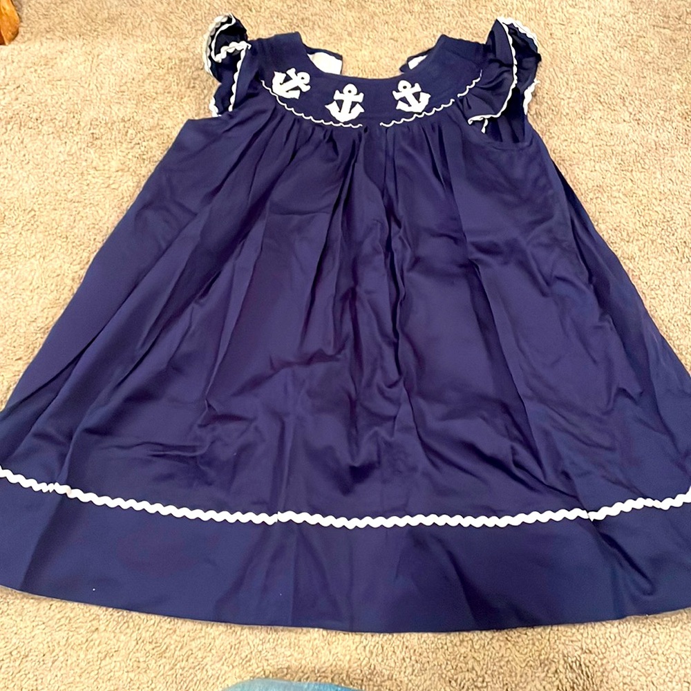 Smocked Anchor dress with ruffle sleeves